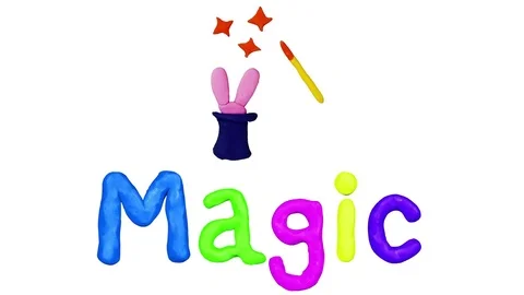 Clay Animation Title Magic and magic hat. Alpha matte. 4K Stock Footage 73125505