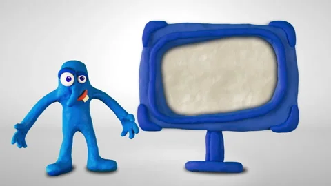 Clay Boy pointing to the side shows on the future marker board. Claymation. Stock Footage 95963942