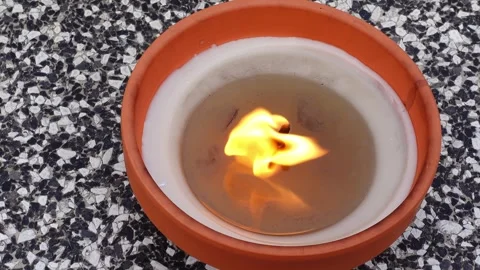 A clay candle burning on a grave. Stock Footage 295076151