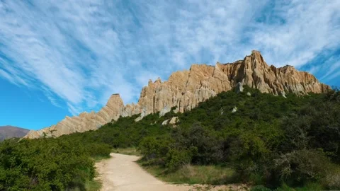Clay Cliffs with a path leading to them Stock Footage 260850250