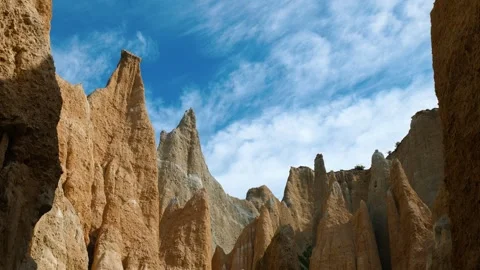 Clay cliffs towering above Stock Footage 260367282