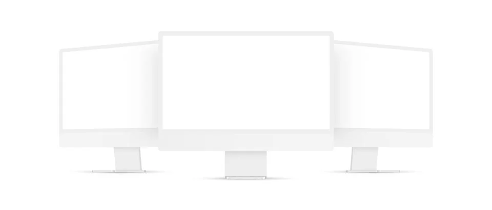 Clay Computer Monitors Mockups, Front and Side View Stock Illustration