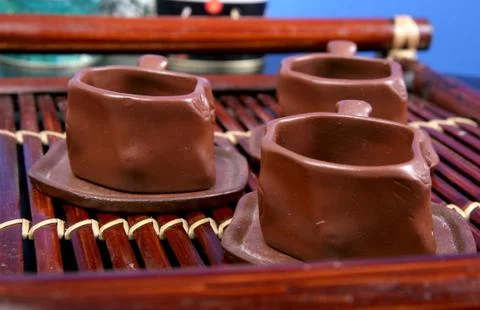 Clay cups for tea Stock Photos