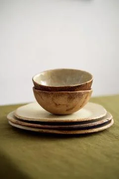 Clay Dinnerware Set. Handmade. Using natural materials for the home. Stock Photos