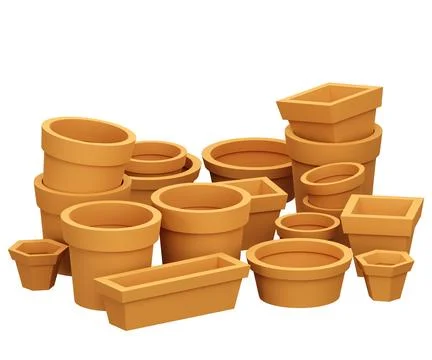 Clay flowerpot. 3D rendering, isolate. A beautiful image of a set of different Stock Illustration