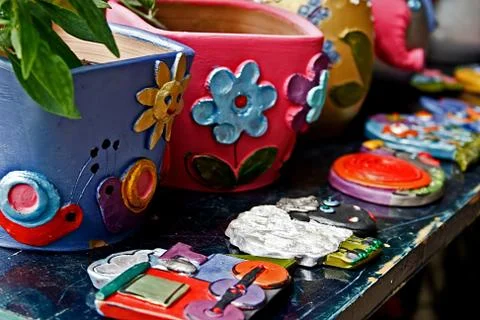 Clay forms painted 3 Stock Photos