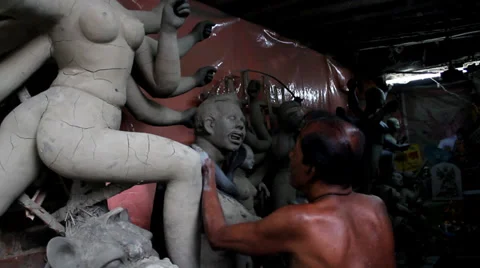Clay Idol of Durga Stock Footage 31332335