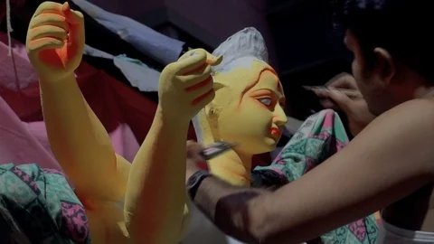 Clay idol face of Goddess Durga Video stock 113970169