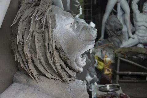 Clay idol of Goddess Durga, under preparation for Bengal's Durga Puja festiva Stock Photos