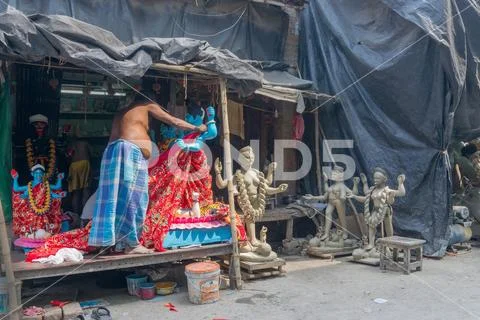 Clay idol of Goddess Kali being prepared Stock Photos