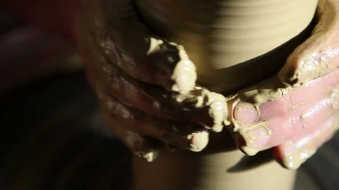 Clay jug on a table in a potter's workshop. Close-up. Stock Footage 74442883