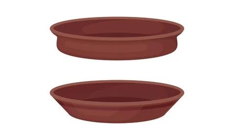 Clay Kitchenware and Ceramic Vessel with Plate Vector Set Stock Illustration