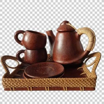 Clay kitchenware assortment set. Cup, mug, vessel, jug, plate, pot, vase, k.. Stock Photos