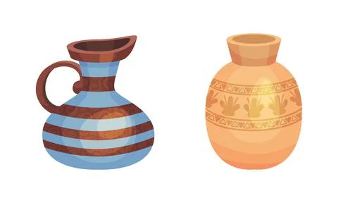 Clay kitchenware assortment set. Vintage ceramic vessels vector illustration Stock Illustration