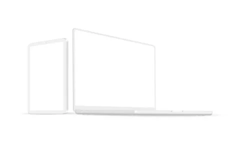 Clay Laptop and Tablet Computer Mockup With Perspective Side View Stock Illustration