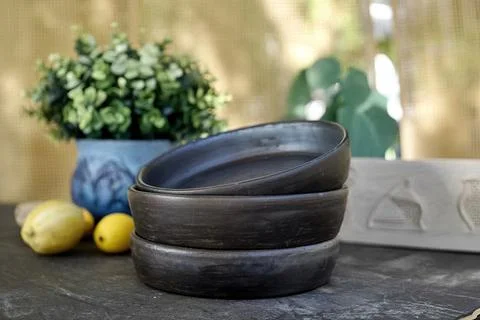 Clay plate ,Ceramic dishes Stock Photos