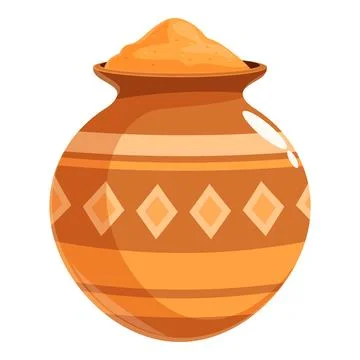 Clay pot containing turmeric powder, traditional indian spice storage Stock Illustration