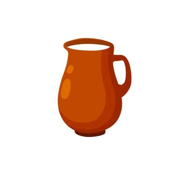 Clay pot. Earthenware jug of milk. Old Water bowl with a handle. Illustration