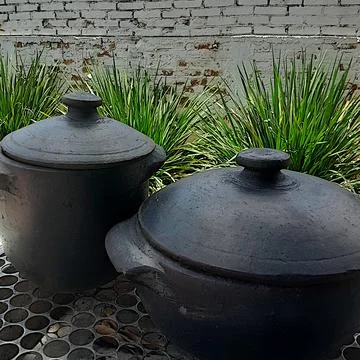 Clay pots in the backyard. Stock Photos