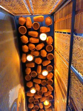 Clay pots hung from the ceiling Stock Photos