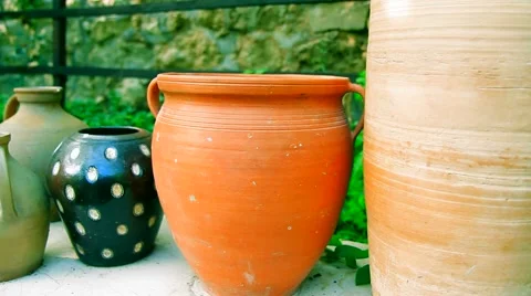 Clay pots outdoor decor Stock Footage 68662836