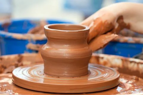 Clay potter hand Stock Photos