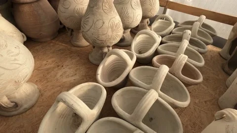 Clay Pottery in Warehouse Stock Footage 121363645
