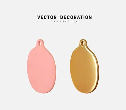 Clay round shapes flat pink and gold realistic 3d, isolated set of objects .. Stock Illustration