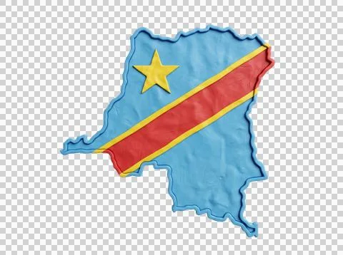 Clay style map of DR Congo with national flag colors star. Stock Photos