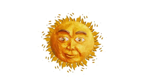 Clay sun with funny face, loop, alpha matte, HD Stock Footage 37957424
