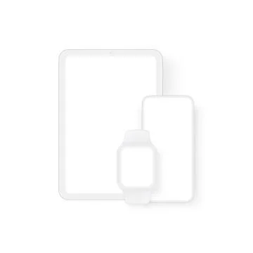 Clay Tablet Computer, Smart Watch and Smartphone Mockup with Blank Screens Stock Illustration