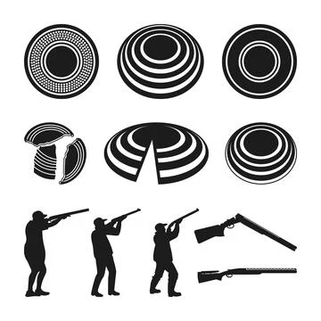 Clay Target Shooting Silhouette Collection, Clay Pigeon Shooting Clipart Set, Stock Illustration