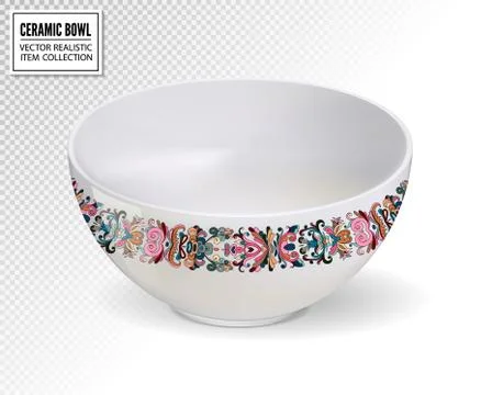 Clay tea or drinking, or soup bowl with a ornament pattern on transparent Stock Illustration