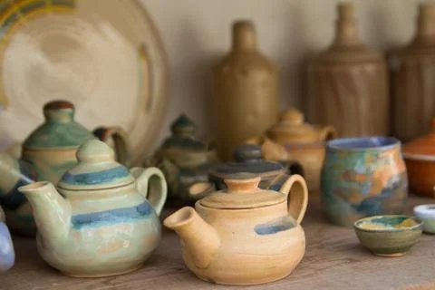 Clay tea pots Stock Photos