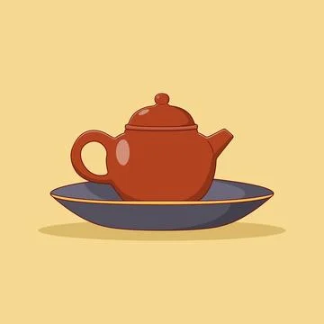 Clay Teapot on Plate Vector Icon Illustration. Kettle Vector. Flat Cartoon .. Illustrazione stock