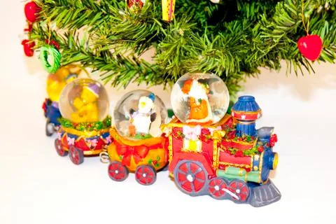 Clay train below the christmas tree Stock Photos
