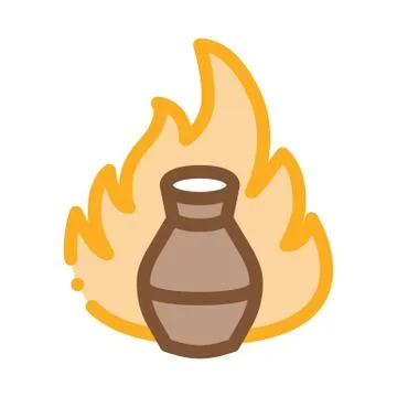 Clay vase on fire icon vector outline illustration Stock Illustration