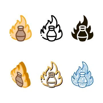 Clay vase on fire multipack icon vector outline Stock Illustration