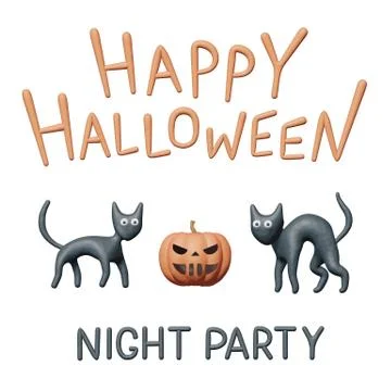 Clay vector - pumpkin and cats for Halloween party Stock Illustration