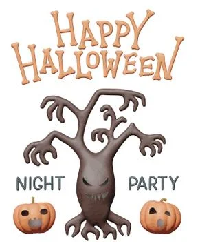 Clay vector of scary tree and Halloween pumpkins Stock Illustration
