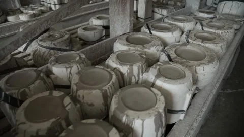 Clay workshop. Forms for baking clay dishes are on the shelves. Video stock 130526273