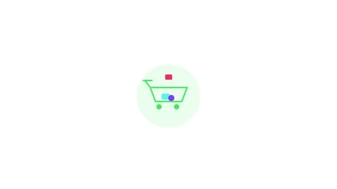 A clean 2D vector animation of various shopping items dropping from above a.. Stock Footage 345640632