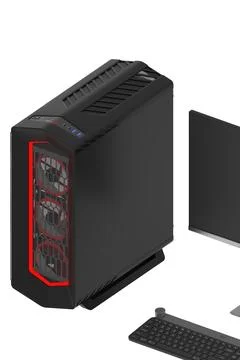 Clean 3D render of a laptop with coffee cup, notepad, smartphone, and earphones Stock Illustration