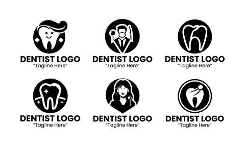 Clean 6 Dentist Logo Set for Dental, Oral Care, and Healthcare Branding Bla.. Stock Illustration