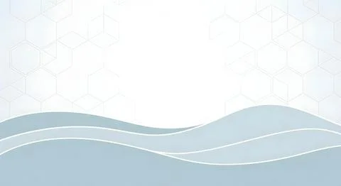Clean abstract background with blue wavy lines and subtle white hexagon pat.. Stock Illustration
