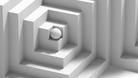 A clean, abstract scene featuring concentric cubic walls 3d Stock Illustration