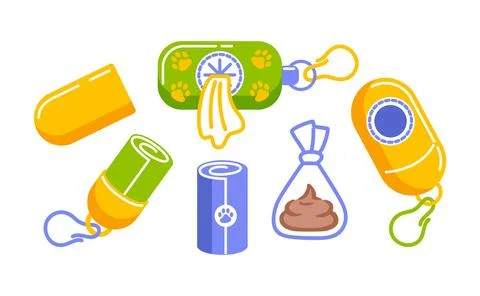 Clean up after your pet. Responsible pet ownership concept. Set of dog waste Stock Illustration