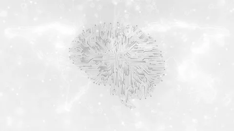 Clean AI circuit mind background white brain outline, subtle world map, and soft Stock Footage 340549004