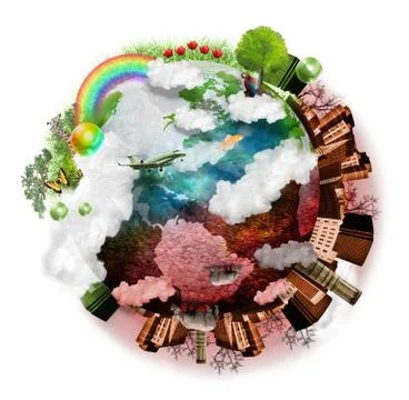 Clean air and polluted earth mix Stock Photos