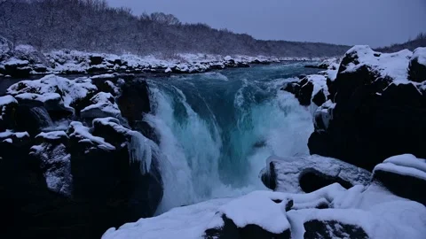 Clean and blue water stream of Bruar river in Iceland in winter season 스톡 동영상 166319846